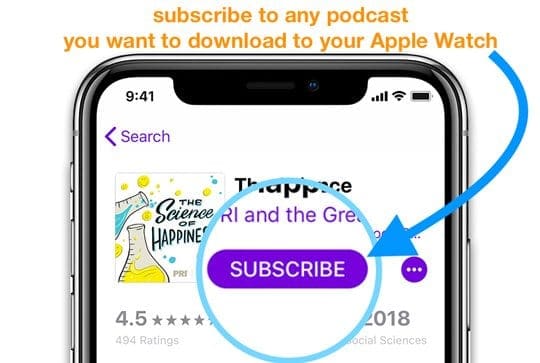 subscribe to podcast for downloading on apple watch