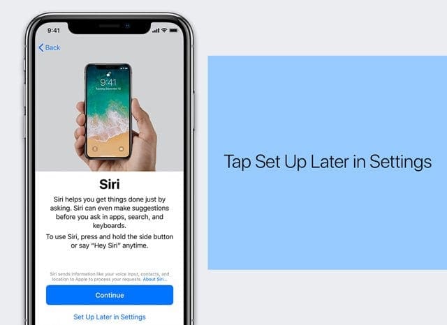 setup Siri, apple pay, screen time, and automatic updates later in settings