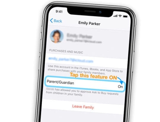 Enable parent or guardian approvals in family sharing iOS iPhone iPad