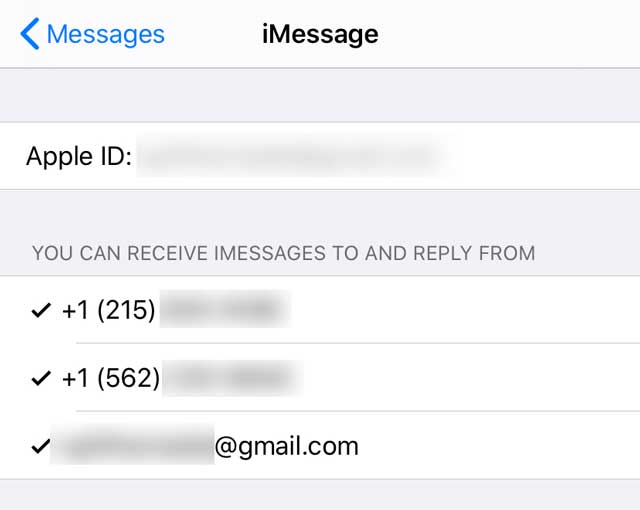 eSIM settings for iMessage for two phone number for Send & Receive
