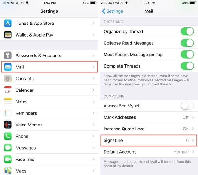 Access Mail Signatures on iPhone