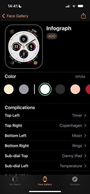 Colors for different infographs on the Apple Watch