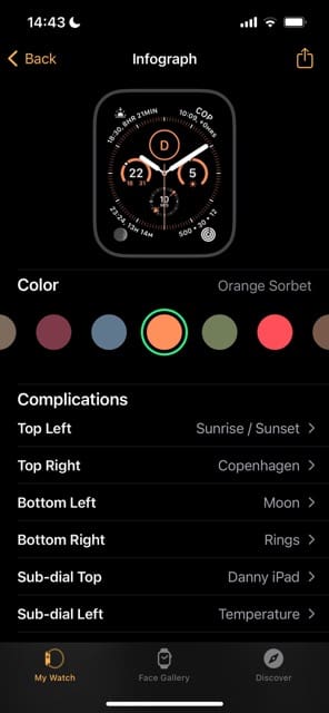 New infograph color chosen on Apple Watch