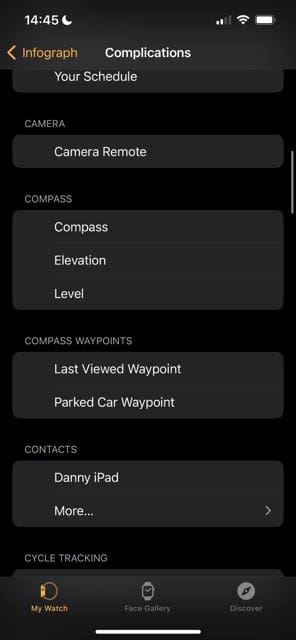 Select Apple Watch complications in more detail