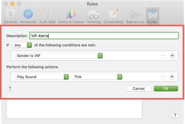 Custom VIP Notification Rule on Mac