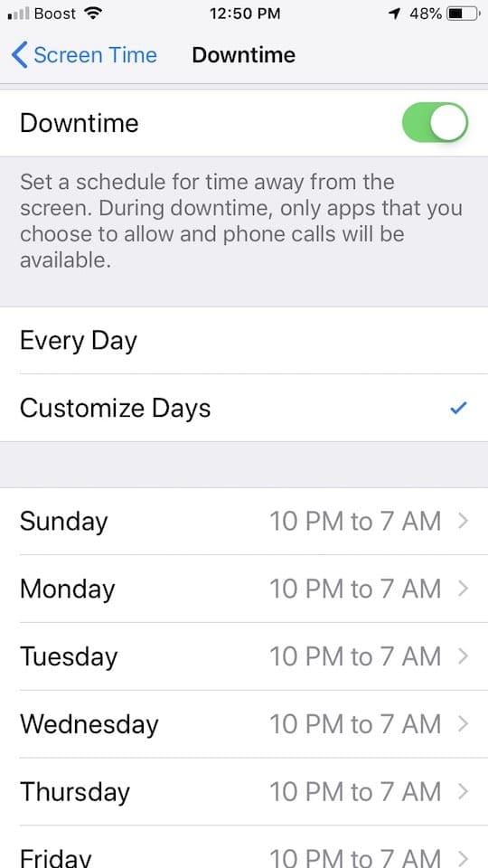 Customize Downtime by day of the week