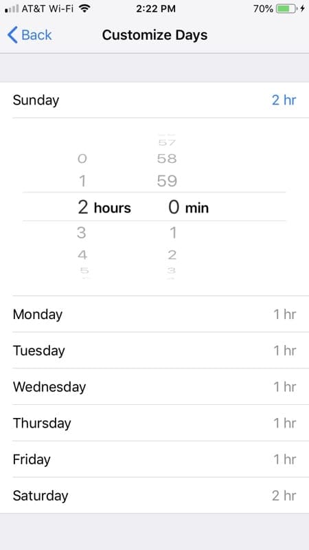 Customize Screen Time App Limit Days