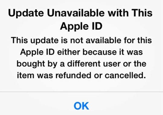 Update Unavailable With This Apple ID - 1