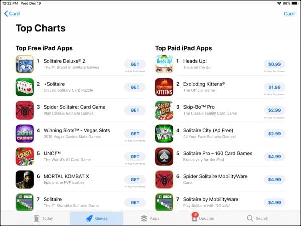 App Store Card Games iPad