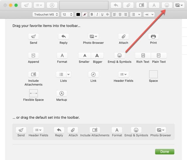 Drag Emoji Symbol Button To Toolbar Mail Mac