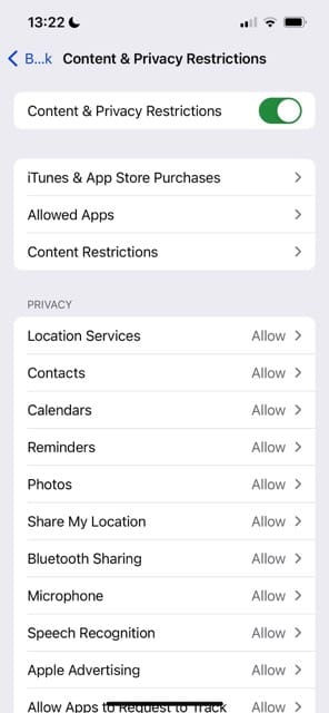 Content & Privacy Restrictions Settings in iOS 17