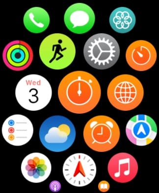 A list of apps on an Apple Watch