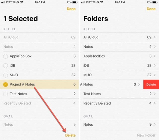 Delete Notes Folder iPhone