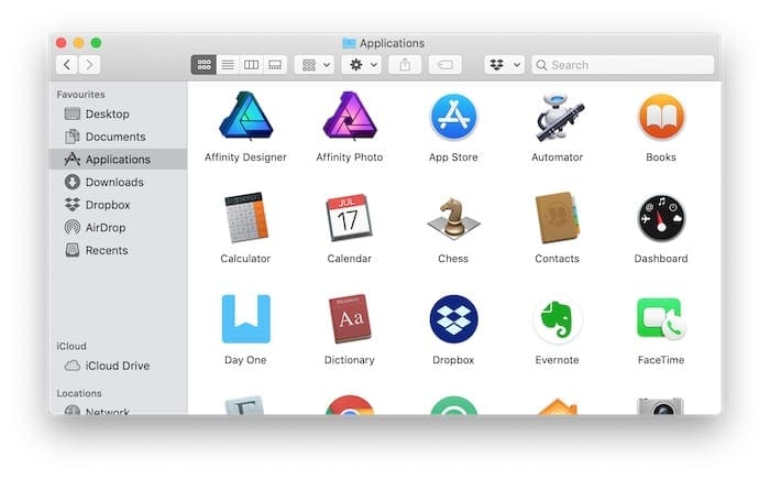 Screenshot of the Applications folder in Finder