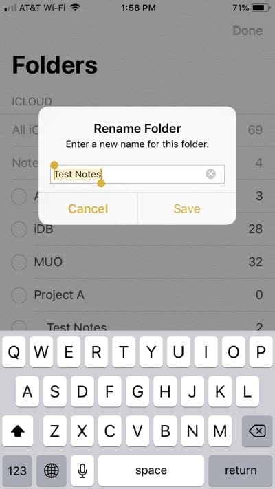 Rename Notes Folder iPhone