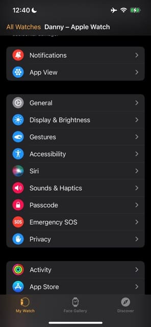General Tab on Watch App for iOS