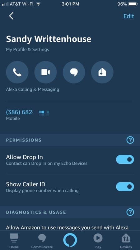 Alexa App Contact on iPhone