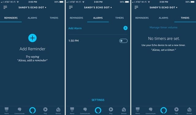Alexa App Reminders Alarms Timers on iPhone