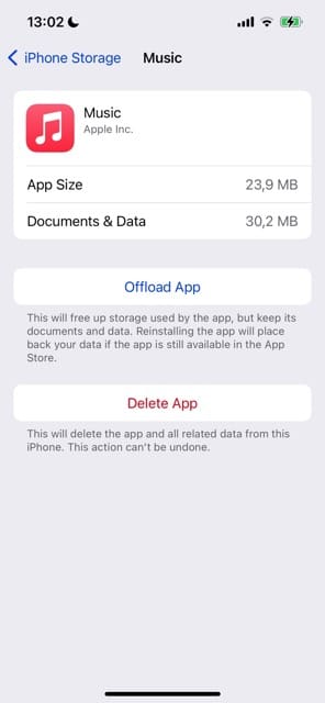 Delete or offload an app in Storage settings
