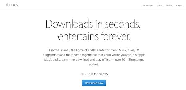 Screenshot of the iTunes download page from Apple's website