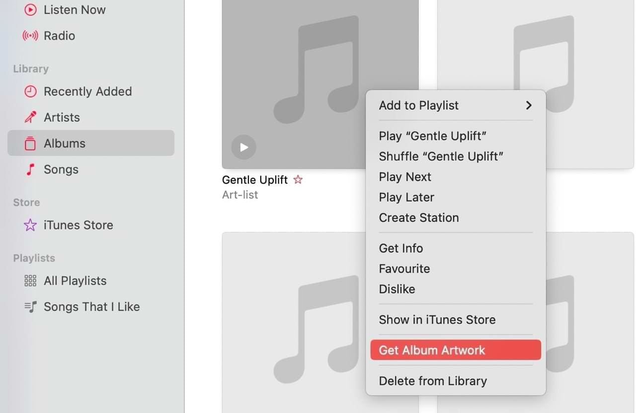 The option to get album artwork in Apple Music