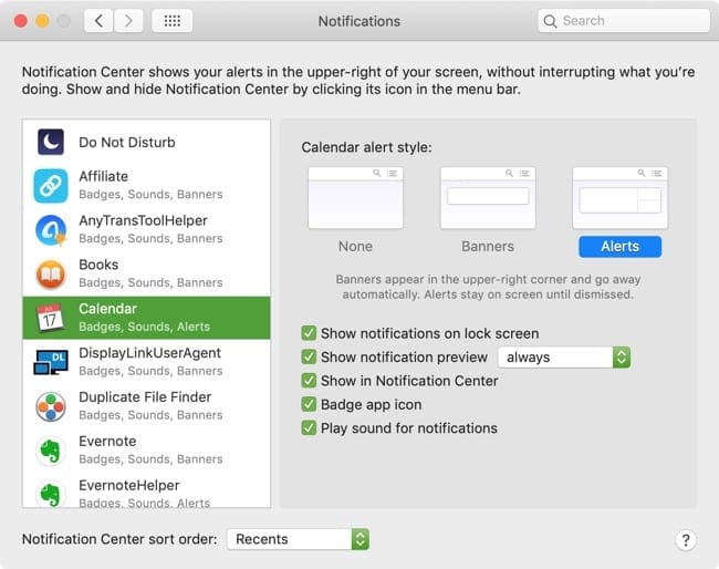 Notification Center Settings Mac