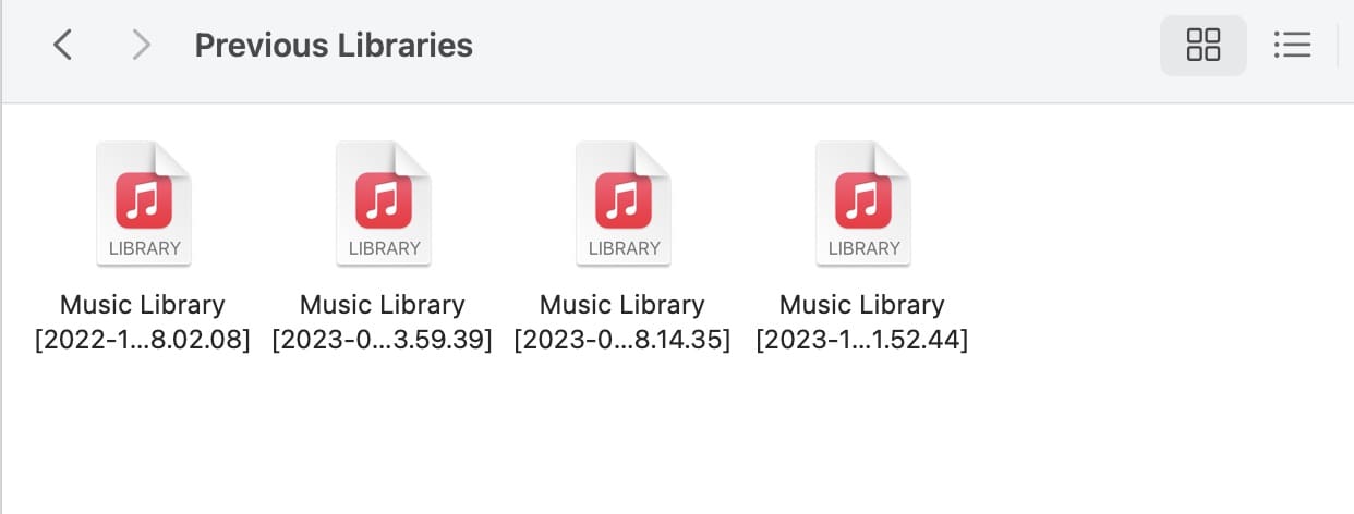A list of previous libraries in Apple Music