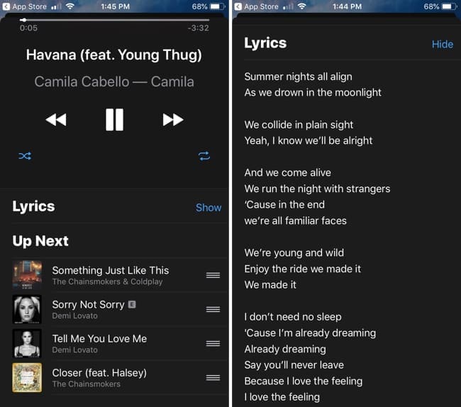 Apple TV Remote App Queue and Lyrics