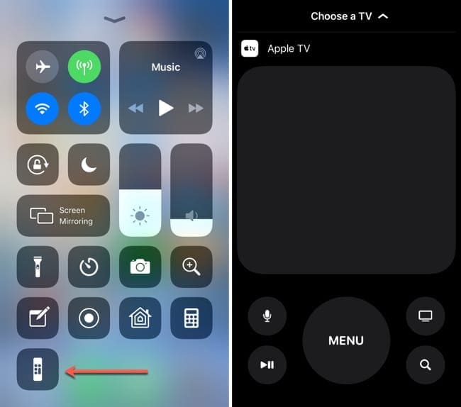 Use Apple TV Remote from Control Center 
