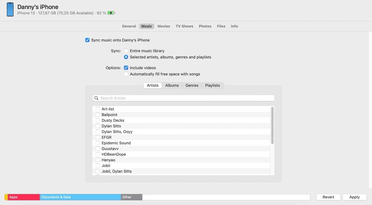 Change your Music sync settings in Finder 