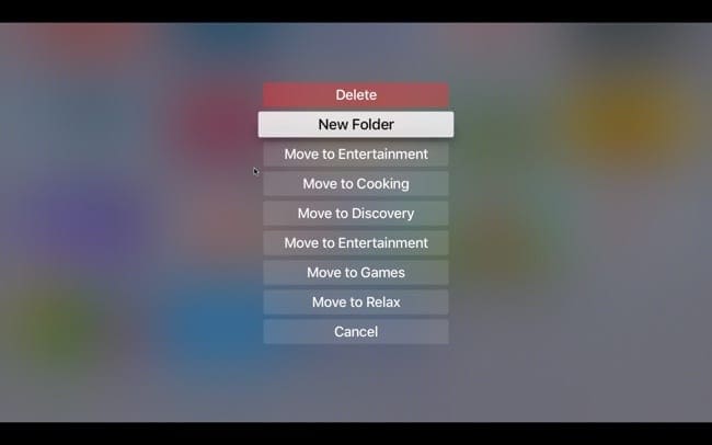 Create folder on Apple TV with menu