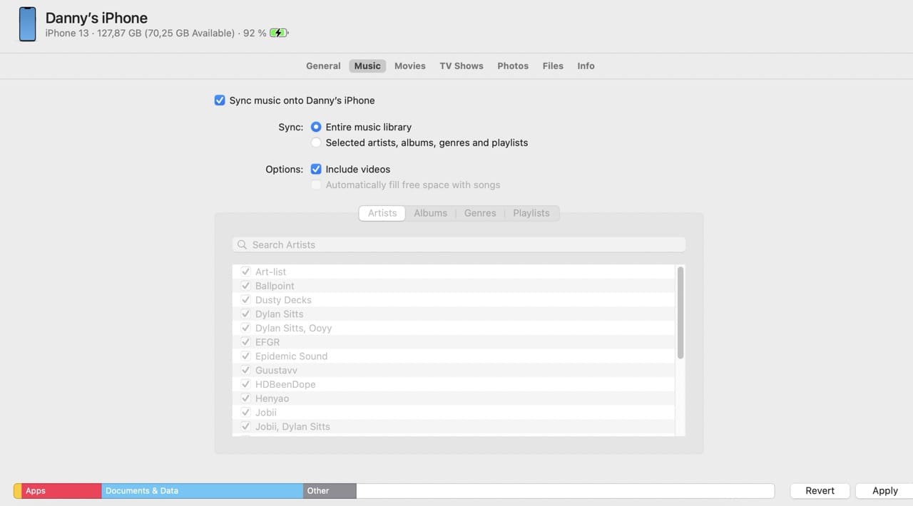 Finder Tick Boxes in Music Section Screenshot