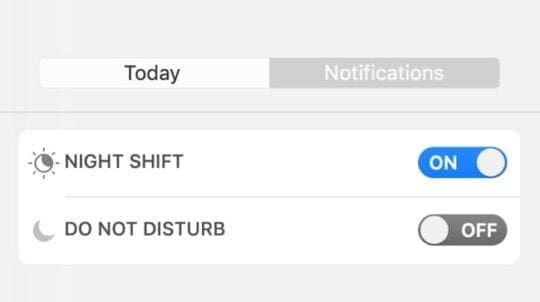 Enable Night Shift mode in Notification Center on Mac