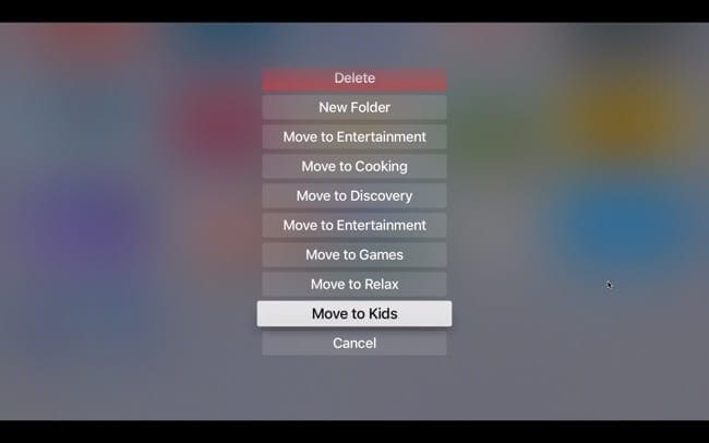 Move apps to folder on Apple TV with menu