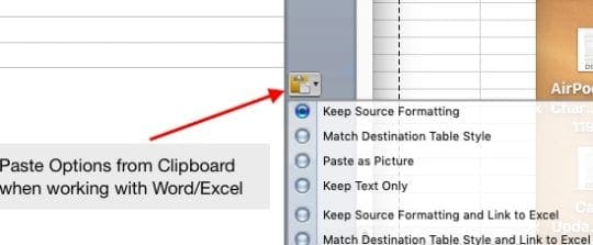 Clipboard and Word or Excel on Mac.