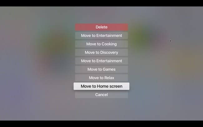Remove apps from folder on Apple TV with menu