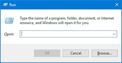 Screenshot of the Run Command window in Windows 10