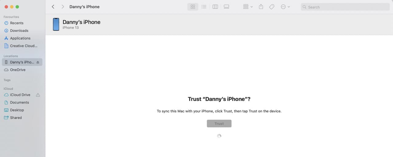 Opt to trust an iPhone on macOS