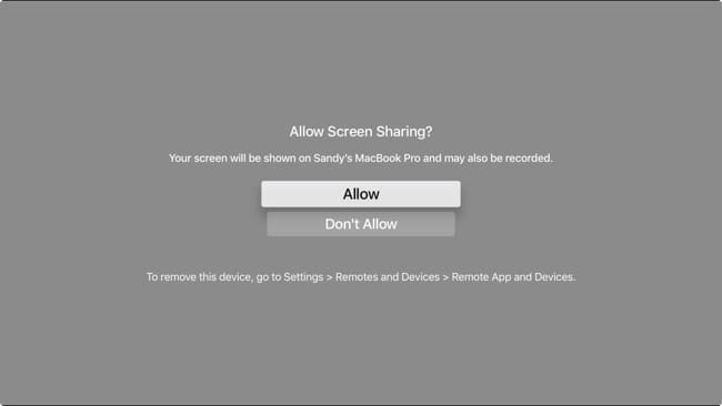 Allow Apple TV Screen Sharing