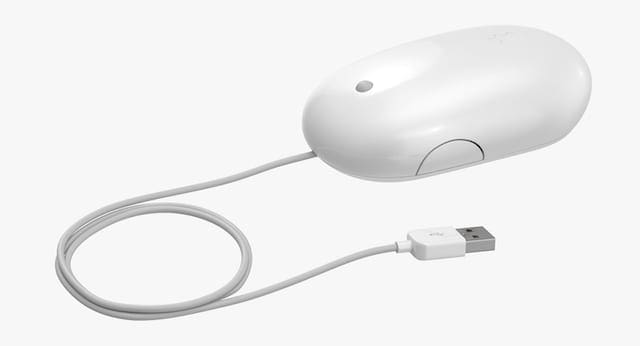 Apple Mighty Mouse wired USB mouse.