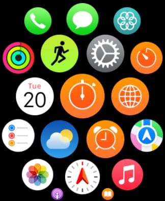 The App Library on an Apple Watch, where you can see the Settings app