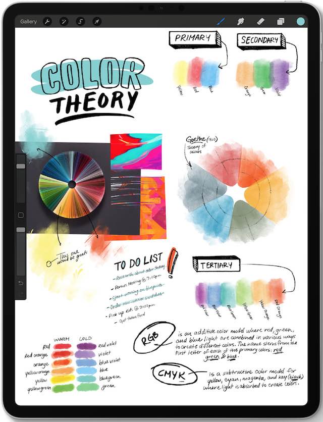 Colorful notes on iPad, drawn with Apple Pencil.