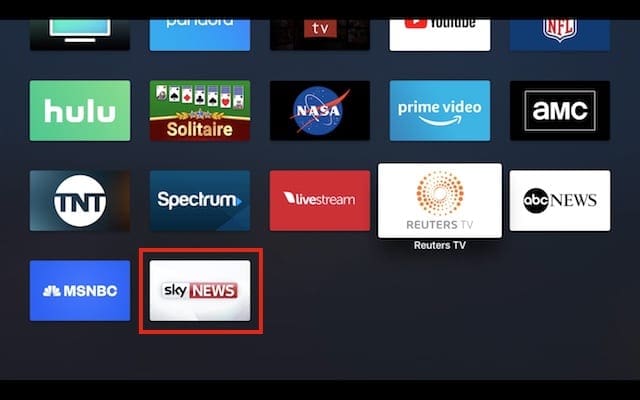 Sky news in the home menu after download.