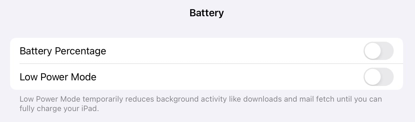 iOS Low Power Mode Settings