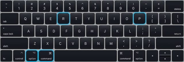 Command, option, P, and R keys on MacBook keyboard.