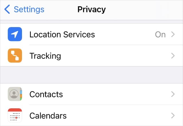 Privacy settings on iPhone