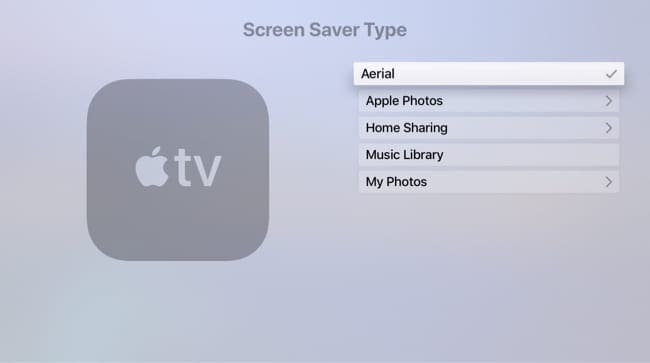 Select aerial screen saver for Apple TV