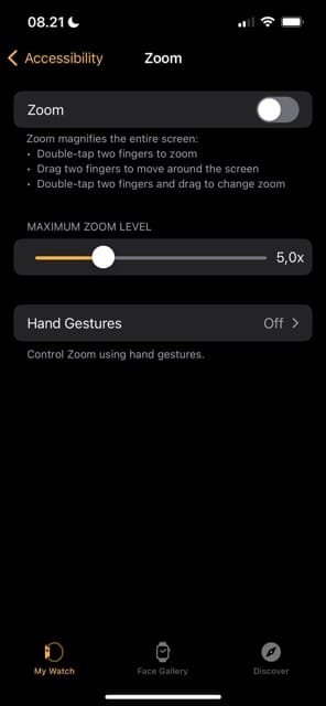Toggle Zoom on and off on Watch for iOS