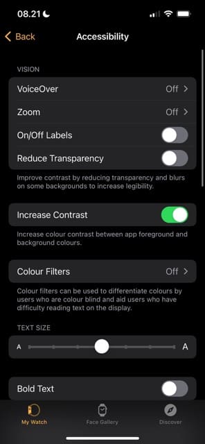 Accessibility Settings on Apple Watch