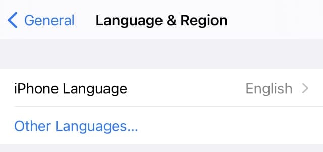 iPhone Language option from Language & Region Settings